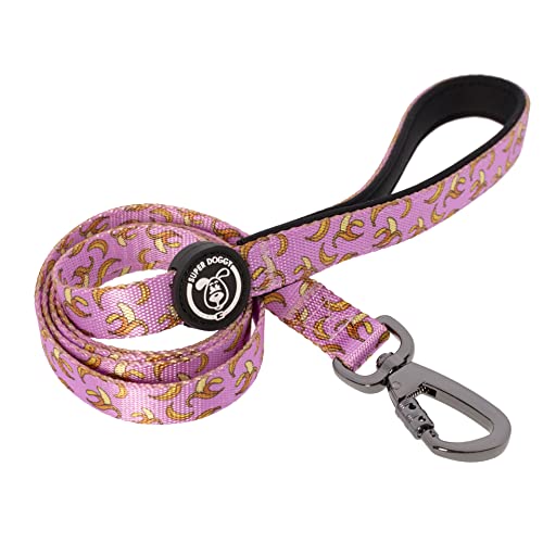SUPER DOGGY Guinzaglio per Cani di Piccola, Media e Grande taglia - Robusto Guinzaglio in Nylon con Impugnatura Imbottita - Vari Motivi Divertenti, 120 x 2 cm (Pink Bananas)