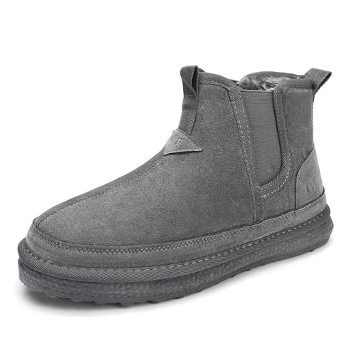 Yebonsho Winter snow boots for men Fur Lined Warm Anti-Slip Ankle Boots suede Chelsea Boots (grey, Adult, Men, 7, Numeric, US Footwear Size System, Medium)
