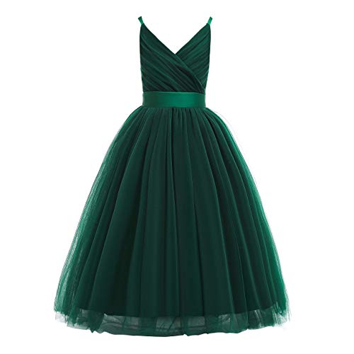 Image of Glamulice Flower Girls Spaghetti Strap Tulle Dress Long A Line Wedding Pageant Dresses Princess Birthday Party Ball Gown