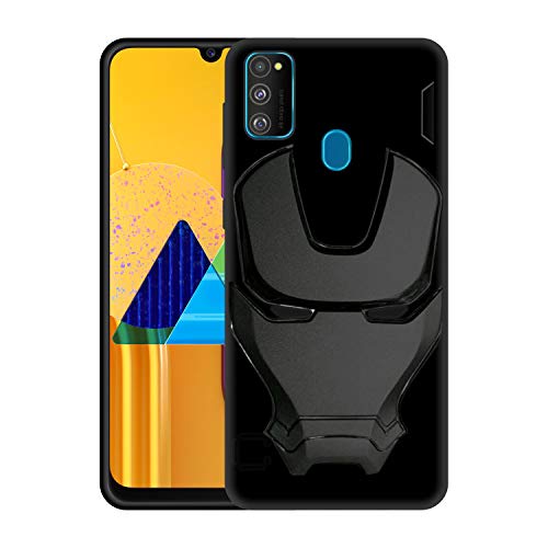 Image of COVERLY Official 3D Smooth Feel Avenger Logo Mask Soft Rugged Grip Iron Man Engraved Cartoon Movie Engraved Silicone Rubber Matte Back Cover for Samsung Galaxy M31 (2020) - Black