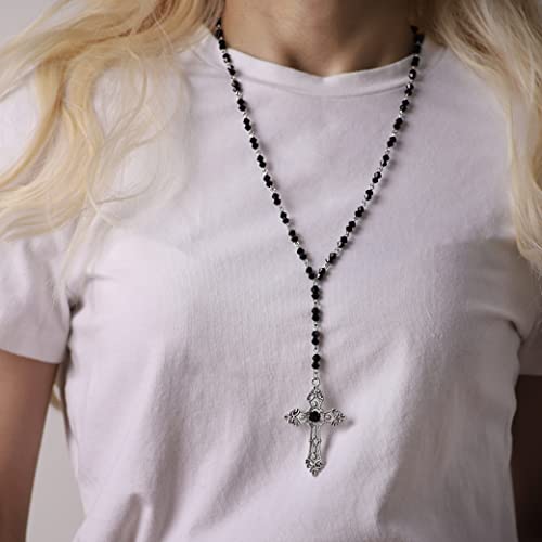 Sacina Gothic Black Beaded Cross Necklace, Emo Punk Grunge Gothic Necklace, Goth Jewelry, Halloween Christmas Jewelry Gift for Women2