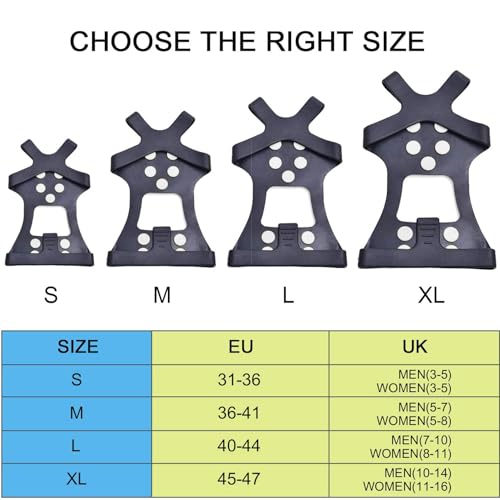Fesoar Steigeisen für Stiefel, EIS Traktion Stollen rutschfest auf Schuhe/Stiefel 10 Stollen Schnee EIS Steigeisen Spikes (M)