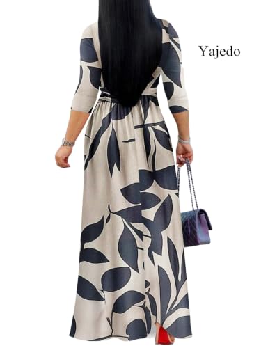 Image of Yajedo Womens Casual Summer Maxi Dress Plus Size Sexy Wrap V Neck 3 /4 Sleeve Sundress with Pockets