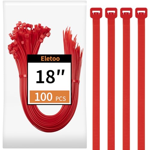 Eletoo 100PCS 18 inch Red Zip Ties Heavy Duty 75LBS Tensile Strength Self-Locking Heavy Duty UV Resistant Cable Ties for Indoor and Outdoor Use