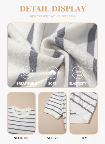 Image of Eytino Women Plus Size Sweater Tops Short Sleeve Crewneck Striped Tshirts Casual Summer Blouses Shirts(1X-5X)