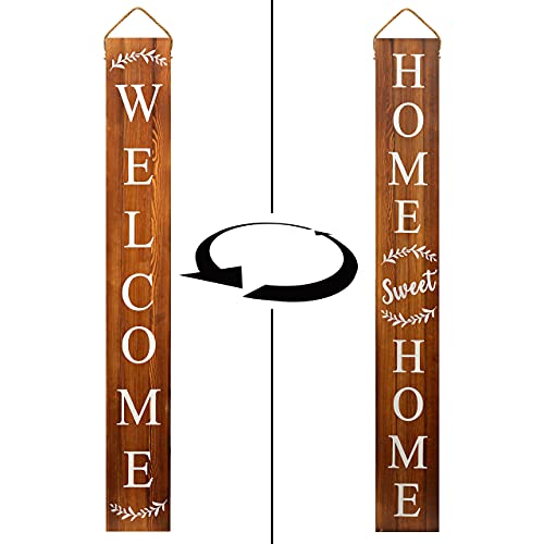 Tall Outdoor Welcome Sign For Front Door, 2 Sided 5 ft Wood Welcome Sign For Front Porch Decor, Rustic Welcome Home Sign, Farmhouse Fall Porch Decor, Vertical Welcome Sign For Front Porch Decoration