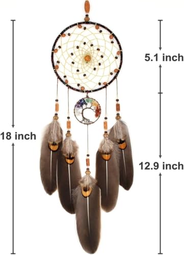 MOONFLY Dream Catcher Handmade Traditional Feather Dreamcatcher Hanging Home Wall Decoration Craft Ornament for Home, Bedroom, Kids, Boys Native American Style Décor (Brown Life Tree) - Image 4