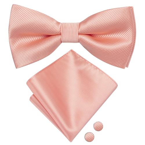 Image of Hi-Tie Bow Ties for Men Pre-Tied Pocket Square with Cufflinks Mens Bowtie Sets for Wedding Formal Party