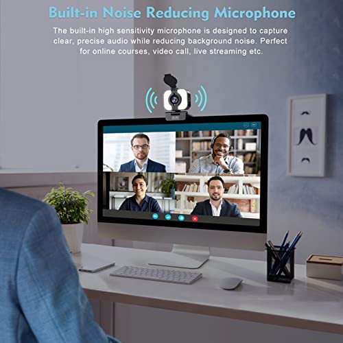 Yoroshi Webcam FHD 1080P Autofokus mit Dual Mikrofon Ringlicht Objektivabdeckung Tativ Streaming Webcam Plug & Play Video Konferenzen YouTube Skype Online-Lernen Konferenz PC Laptop Desktop Computer – Bild 5
