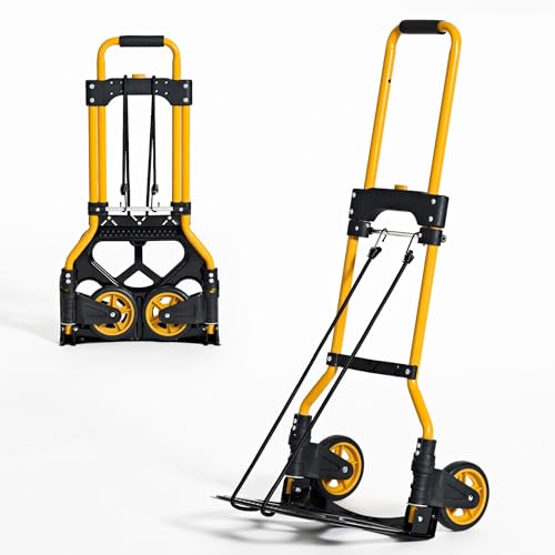 sogesfurniture Carretilla de Mano Plegable,Saco de aleación de Aluminio Camión de Mano Carro de Carretilla de Equipaje portátil con manija telescópica de Goma,Capacidad de Carga: 60 kg,Color Amarillo
