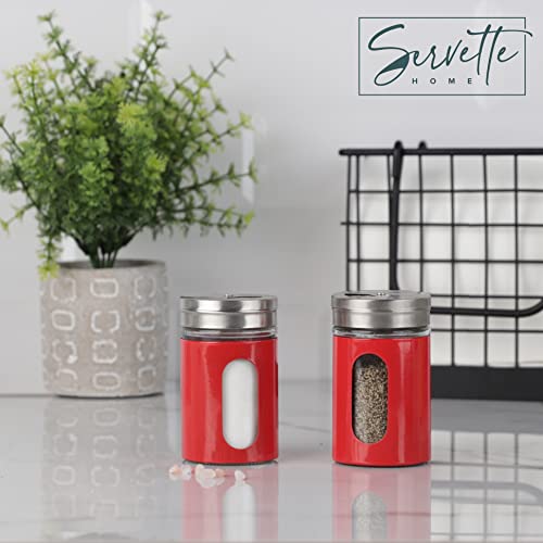 Red Salt Pepper Shakers Retro Spice Jars Glass - Set Of 2 #TOP1