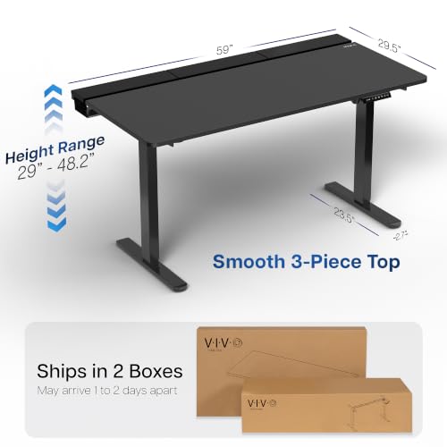 Image of VIVO Black 60 x 30 in Stand Up Desk, DESK-KIT-1B6-P3B | Electric, Holds 220 lbs, Sit Stand, Height Adjustable Table, Cable Tray, Full-Size Mouse Pad, Office Furniture, Black Frame