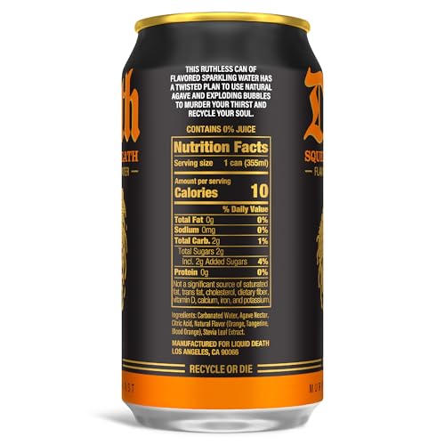 Image of Liquid Death Soda-Flavored Sparkling Water - Squeezed To Death (Classic Orange Soda), Less Sugar*, Huge Flavor, No Caffeine, No Artificial Sweeteners, 12 Fl Oz (Pack of 12)