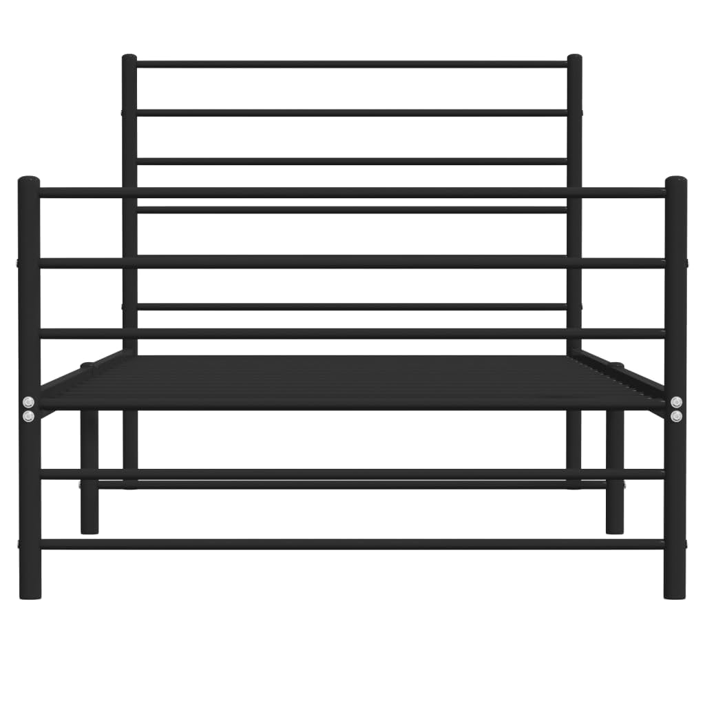 Cadre de lit métal avec tête de lit/Pied de lit Noir 100x190 cm Lit 2 Personnes avec Sommier,Lit Fer Forgé,Lit À Cadre