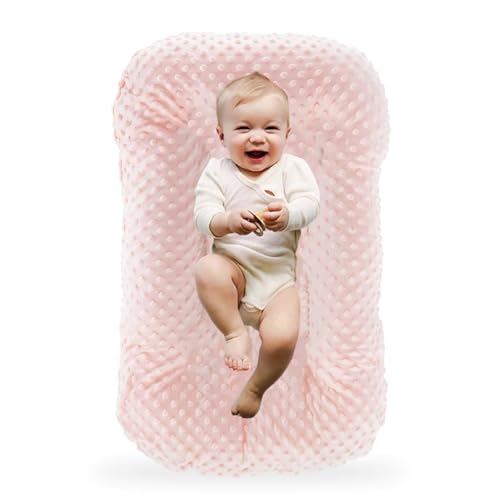Image of Loevin Baby Lounger for Newborn,Baby Nest for Newborn Soft Cotton Breathable for Playtime & Relaxation,Flat Babies Essentials Gifts Newborn Lounger for Boys & Girls 0-12 Months(Pink Bean)