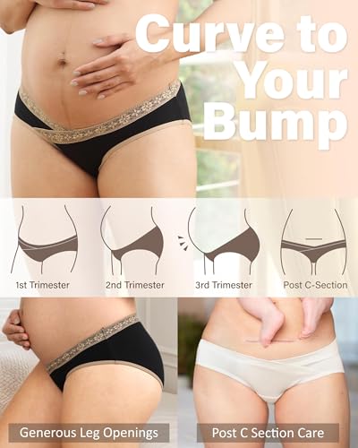 Intimate Portal Cotton Maternity Underwear Women Pregnancy Bikini Briefs Under the Bump Postpartum Panties 6 Pack Lace Delicacy XL