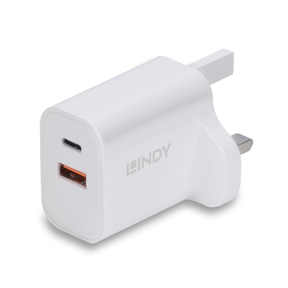Lindy 30W USB Type A & C Charger UK Plug, Dual