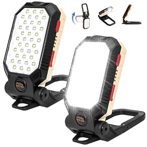 2 Stück LED Arbeitsleuchte Taschenlampe Ultra-Helle Werkstattlampe Akku-Betrieben mit Schwenkfunktion + Magnetfuß Wasserdicht, 10W 2200mAh Arbeitsleuchte für Autoreparatur Werkstatt und Camping