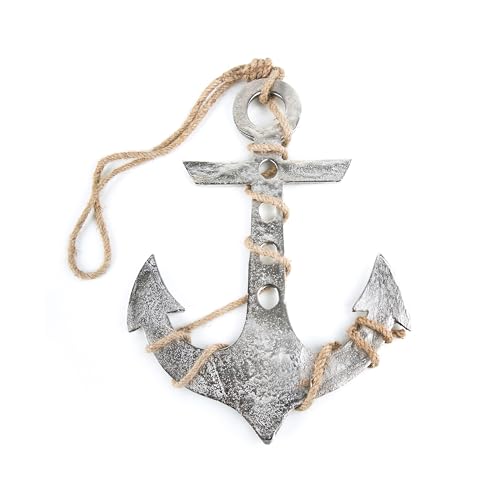 Décoration Ancre Murale en métal: Ancre déco Marine argentée avec Corde, décoration Murale mer, déco Salle de Bain Marine, décoration Bord de mer intérieure, Ancre Bateau décoration, 29 x 22 x 1 cm