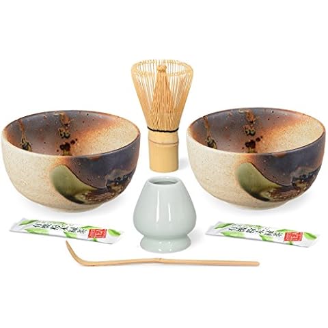 Aricola® Matcha-Set 5-teilig, bestehend aus 2 original japanischen Matcha-Schalen handglasiert beige/braun 450ml Cover