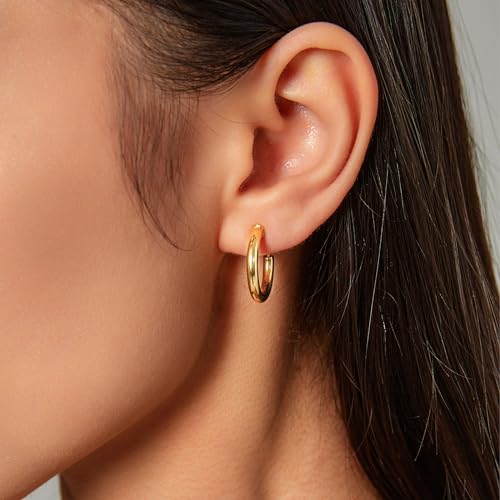 Clip on Earrings for Women, 14K Real Gold Plated Non Pierced Hoop, Clip on Hoops for Non Pierced Ears Gold and White Gold 5