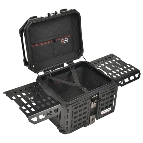 Motorcycle Top Case Universal Aluminum Motorbike Tail Box with Leather Lining 45L Waterproof Detachable Trunk Tour Pack w/Lock Full Black