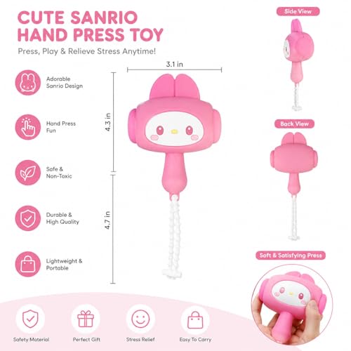 Image of HOUSELY Cute Cartoon Bunny Squeaky Squeeze Toy - Soft Silicone Kawaii Hammer with Sound | Stress Relief Fidget Toy with Beaded Strap, Portable Bag Charm for Kids & Adults, Return Gift - Pink
