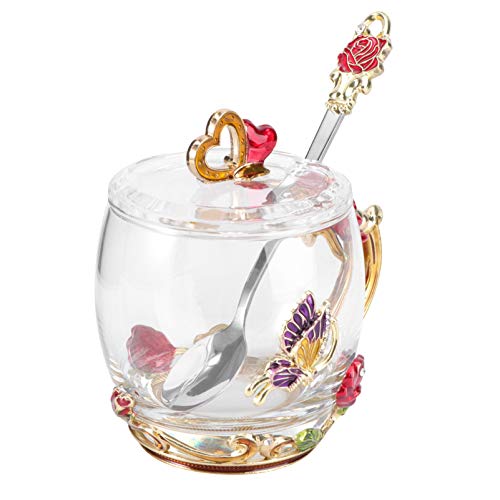 Amosfun copo de chá esmaltado copo de café copo copo de café feito à mão caneca de chá com flor rosa