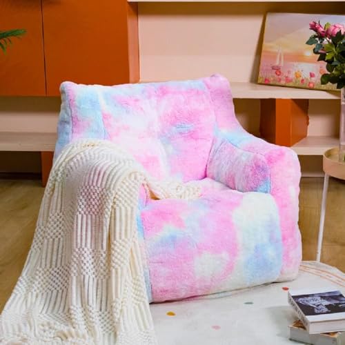 Ergonomic Design Kids & Adult Bean Bag Chair with Filler Included with Supportive Back & Armrest 27.5''H X 35''W X 36.2' D | Pink/White Colorful Zipper Closure Lightweight Plush Flexible