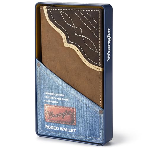 Wrangler Men's Bifold Wallet with Contrast Corner Patch, Genuine Leather, Gift for Him2