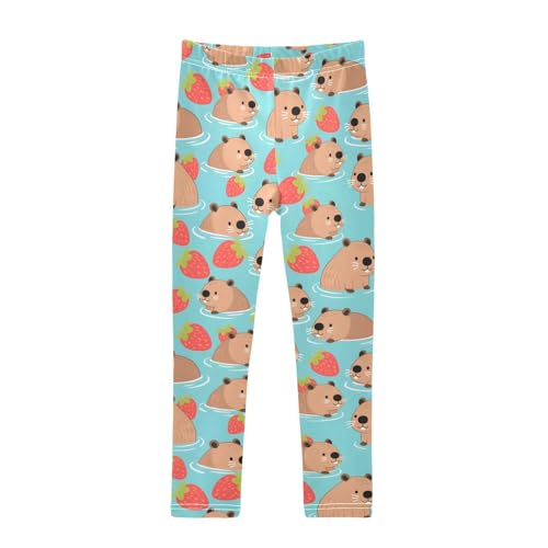 Cute Capybara Strawberry Girls Leggings Soft Stretch Workout Yoga Dance Pants for Kids Casual Tights