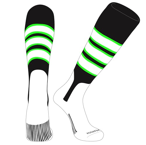 PEAR SOX OTC Baseball Softball Stirrup Socks (C, 7in) Black, NEON Green, White