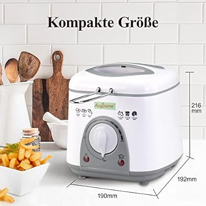 Augosma Mini Fritteuse Mit öl | 850-950W l Kapazität: 1 Liter l Sichtfenster l Frittierkorb aus Edelstahl l Einstellbare Temperatur l Wärmeisoliert l Rutschfeste Gummiauflage l Weiß – Bild 6
