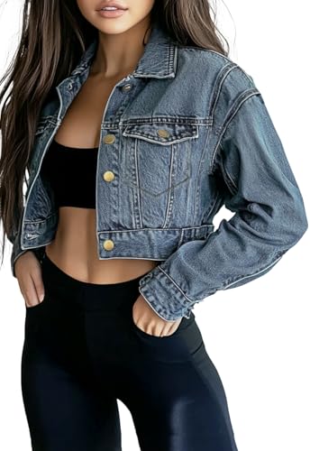 Trendy Washed Cropped Jean Jacket for Women Jean Crop Jacket Short Jean Jacket Black Gray Blue Denim Jackets