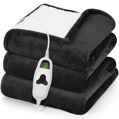 greenoak Heated Blanket Electric Throw 50X60 Heating Blanket with 10 Heat Levels 8 Hours Auto-Off Fleece Soft Blanket Birthday Gifts for Grandma Seniors Lacquered Black