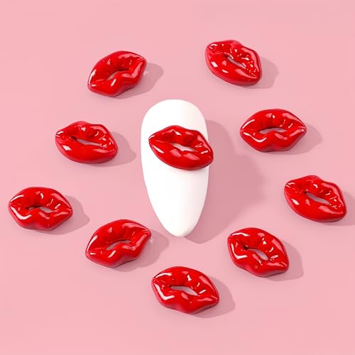 30 Pcs Red Lips Nail Art Charms Valentine Hot Red Lips Designs Nails Rhinestones Metal Retro Love Shape Lip Charms Sexy Lip Nail Gems and Charms Big Lips Nail Supplies Decor for Women Manicure Decor