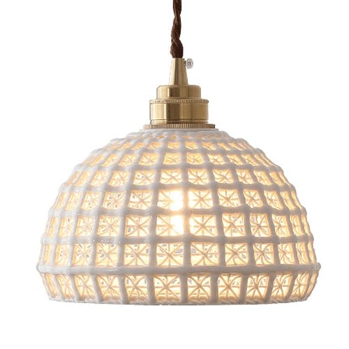 Lampe à suspension en céramique E27, abat-jour suspendu creux pour luminaire de plafond couloir