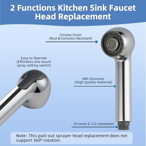 image for Hibbent Pull Out Sink Sprayer Head Replacement, 2 Function Kitchen Sin