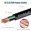 12 Gauge 3 Conductor Wire SJTW Outdoor Extension Power Cable 10FT, 12/3 Wire Heavy Duty Pure Copper Electrical Wire for Lawn, Battery, Automotive, Outdoors