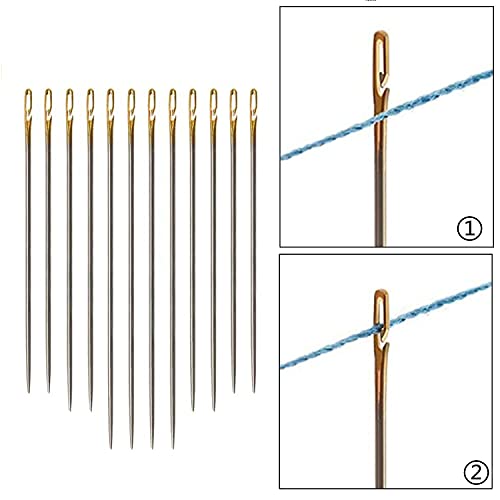 Fbshicung 32Pcs Easy Threading Needles Set-24Pc Self Threading Needles For Hand Sewing,6Pcs Large-Eye Leather Stitching Needle And 2Pcs Carving Pattern Wooden Needle Case For Storage Needles #TOP1