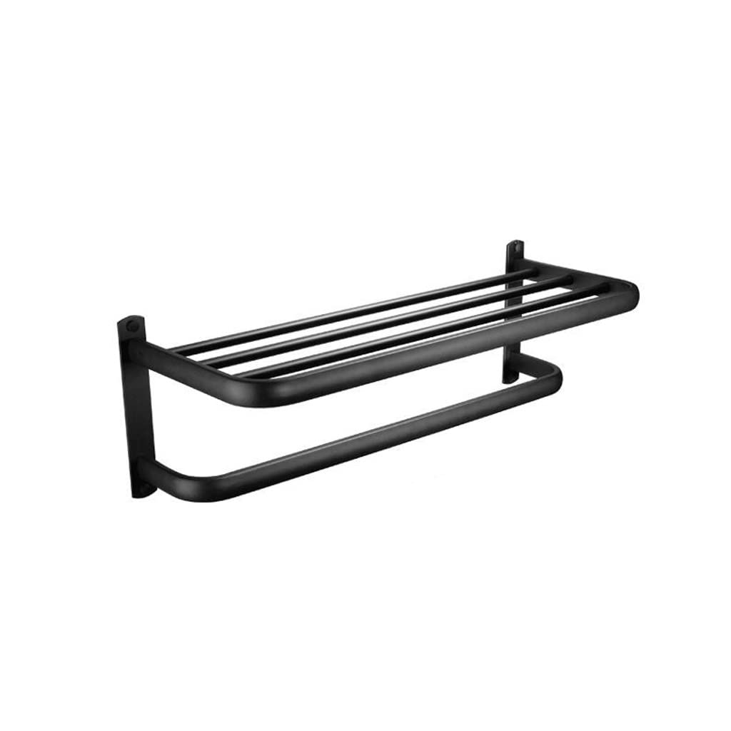 JvFbjLF Bathroom Wall Mounted Non-perforated Stainless Steel Black Towel Rack Toilet Towel Rack Bathroom Shelf Wall Hanging