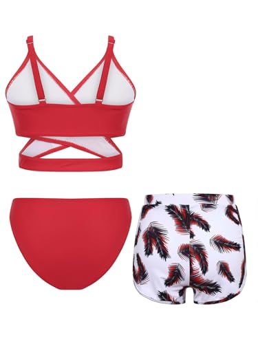 Girl's 3 Piece Bikini Bathing Suit Printed Sport Tankini Swimsuits with Shorts Cove Up Sets2