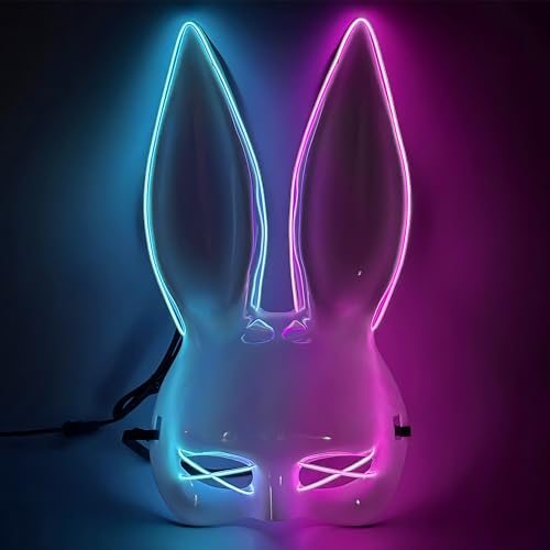 KatchOn, Halloween Mask LED Light Up Bunny Mask - Purge | Realistic Movie Cosplay, Halloween Cosplay Party | White Mask for Masquerade Parties | Halloween Costume Accessory