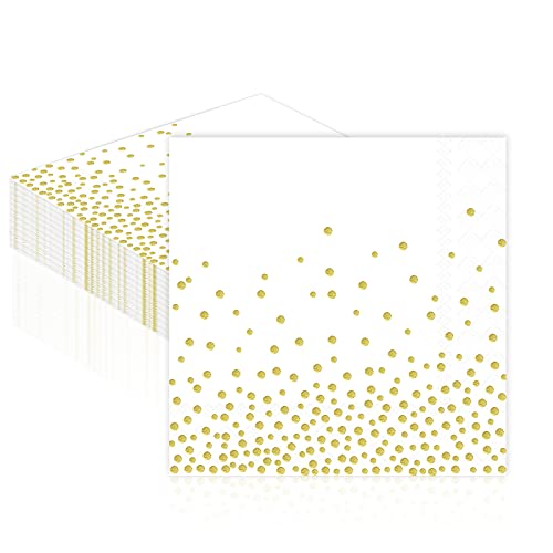 Goldfolie Servietten Weiß Mit Golddruck - 3-Lagig Papier Lunch-Servietten 33x33cm Gepunktet Mit Metallic Aufdruck 20 Stück