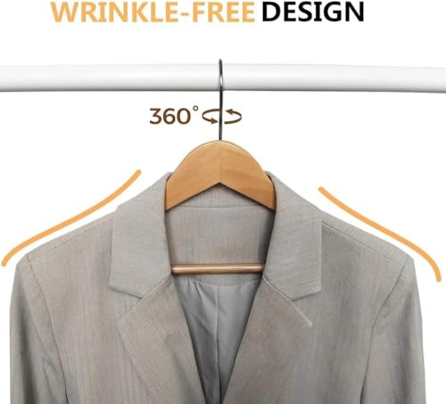 Pack of 20 Space Saver Premium Quality Wooden Coat Hangers Made with Natural Wood and Non-Slip Trouser Coat Jacket Hangers Pants Bar - Strong Shoulder Notches - Extra Strong and Smooth Finish - Image 4