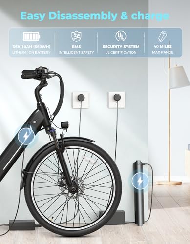 Jasion YC1 ST Electric Bike for Adults, Up to 23Mph, 750W Peak Motor Ebike, Range Up to 40Miles, 360WH Removable Battery, 26\" E-Bike with 7 Speeds & Front Suspension for Commuting, Outdoor Leisure - Thumbnail 6