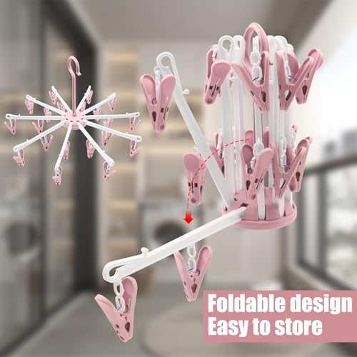 NVGFTG 2 Stück Sockentrockner Wäscheständer Trockenkarussell mit 40 Clips Mini Wäschespinne Klein Sockenhänger Faltbarer Sockenhalter Wäscheständer für Socken Unterwäsche Kleine Kleidung (Rosa)