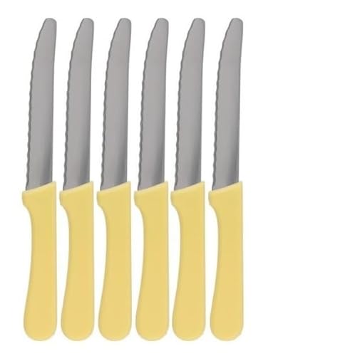 pcmoviles Juego de 6 Cuchillos para Carne, 20 cm, Hoja de Acero Inoxidable, Mango Amarillo Ergonómico, Punta Roma