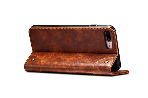Image of PU Leather Wallet Folio Case for Apple iPhone 8 Plus /iPhone 7 Plus (5.5 Inch) Flip Cover Book Design Pouch with Stand & Card Slot Magnetic Push Closure - Brown