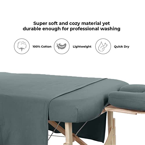 Avalon Care Massage Table Sheets Sets 3 Pcs 100% Cotton Flannel Massage Sheet Sets - Includes Massage Table Cover Fitted Sheet, Flat Sheet & Face Cover Soft & Smooth Massage Bed Cover - Grey #TOP1
